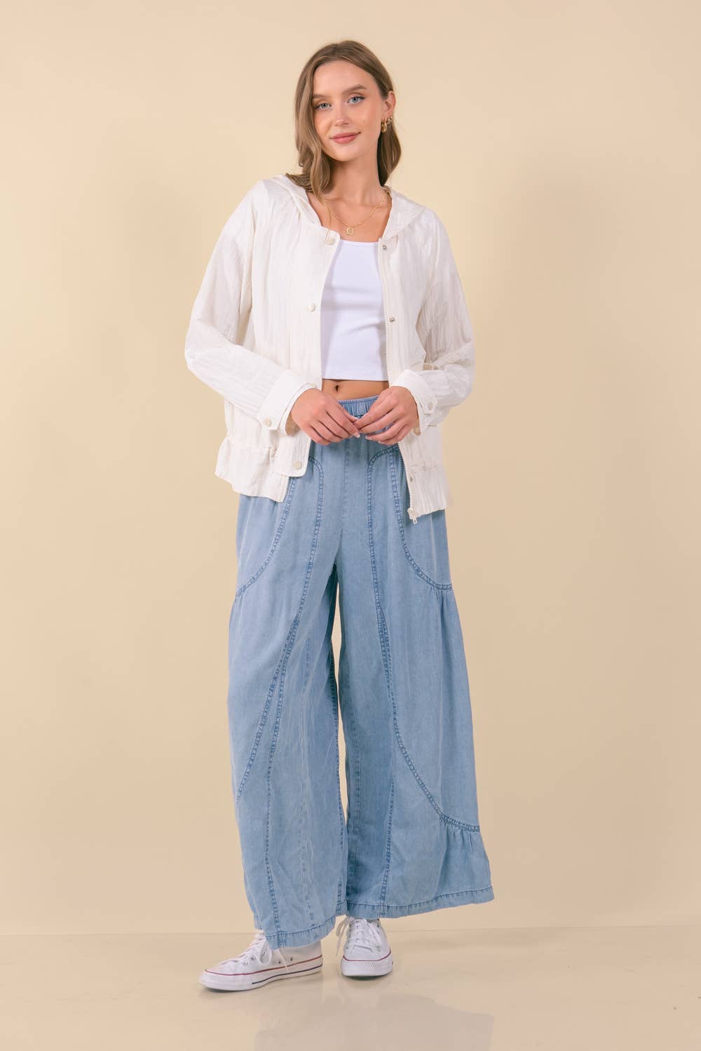 DRAWCORD WAIST CRINKLED HOODIE WINDBREAKER - 10497J-1