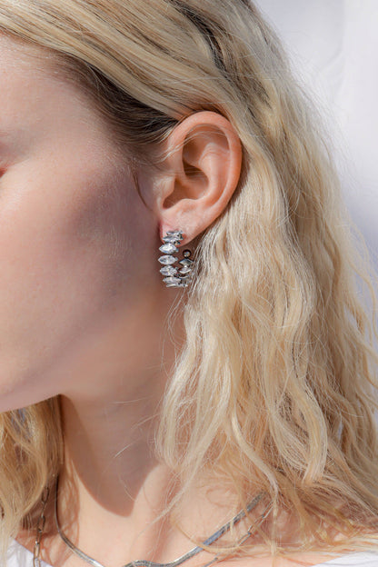 18K Gold PVD Stainless Steel Marquis CZ Stone Hoop Earrings