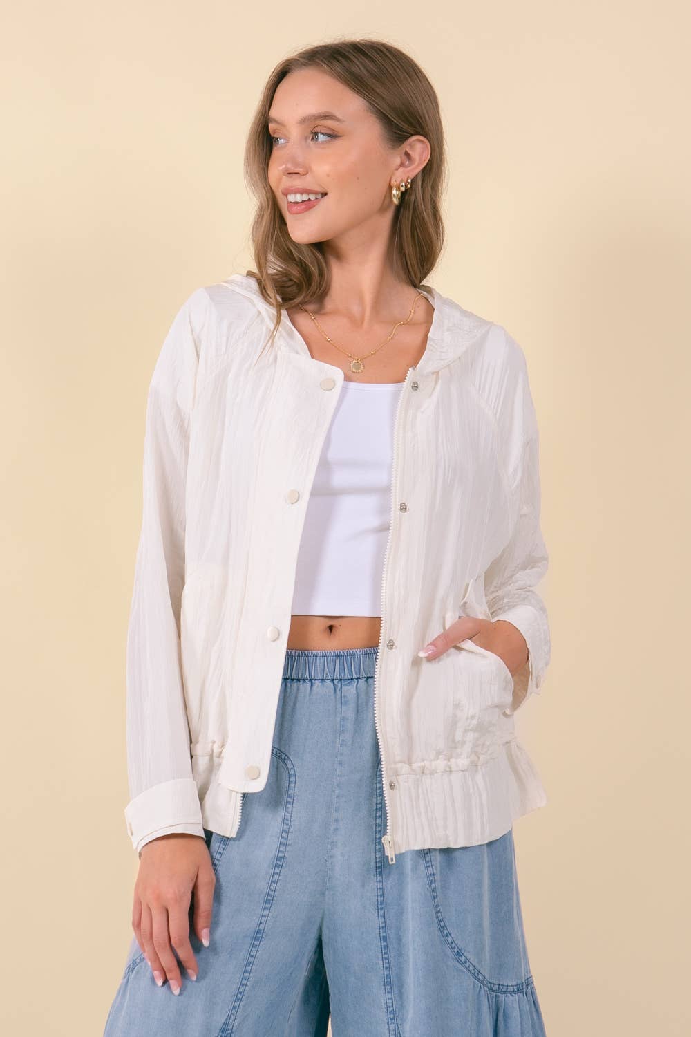 DRAWCORD WAIST CRINKLED HOODIE WINDBREAKER - 10497J-1