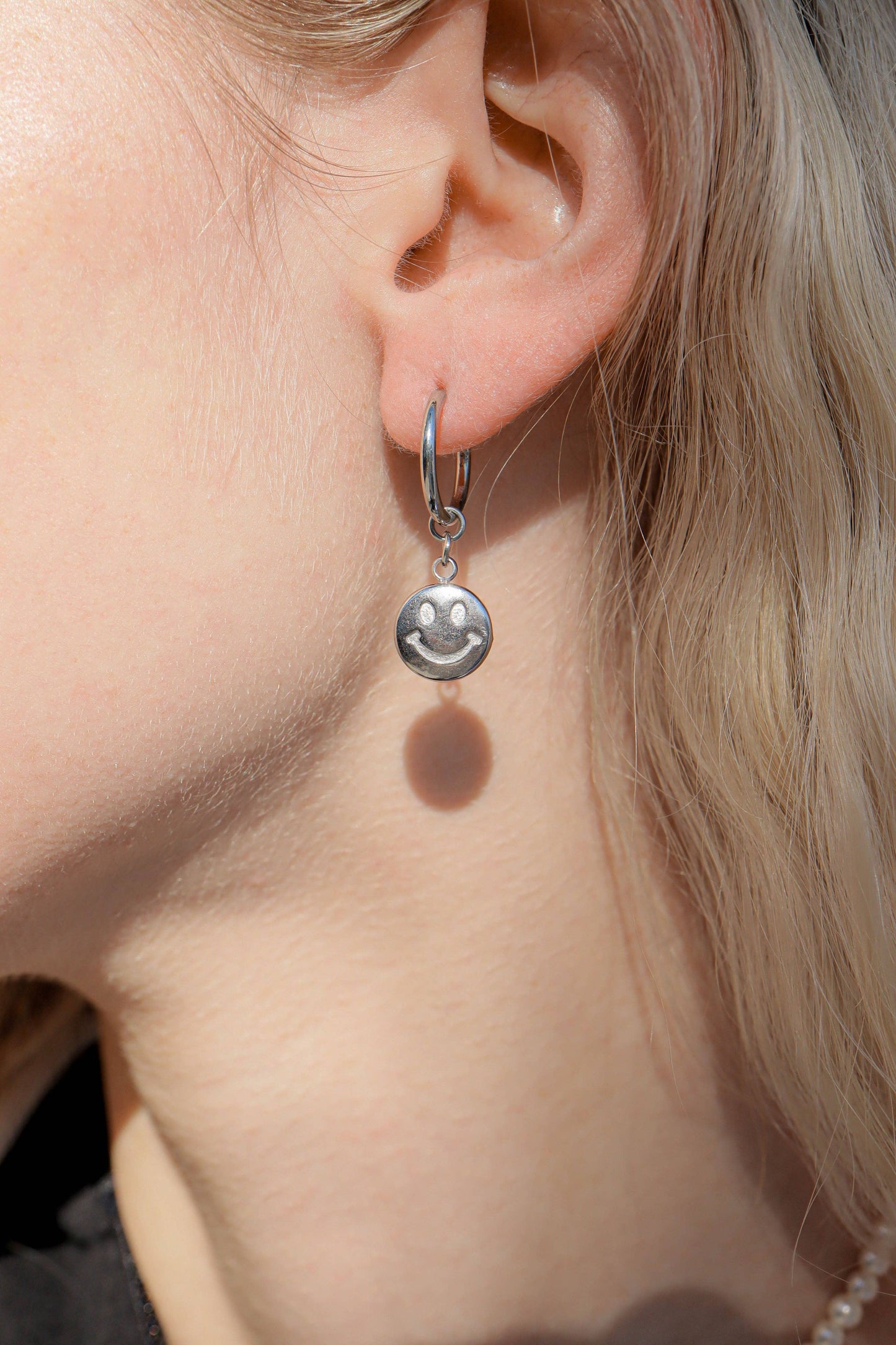 18K Gold Stainless Steel Smiley Face Huggie Charm Earrings