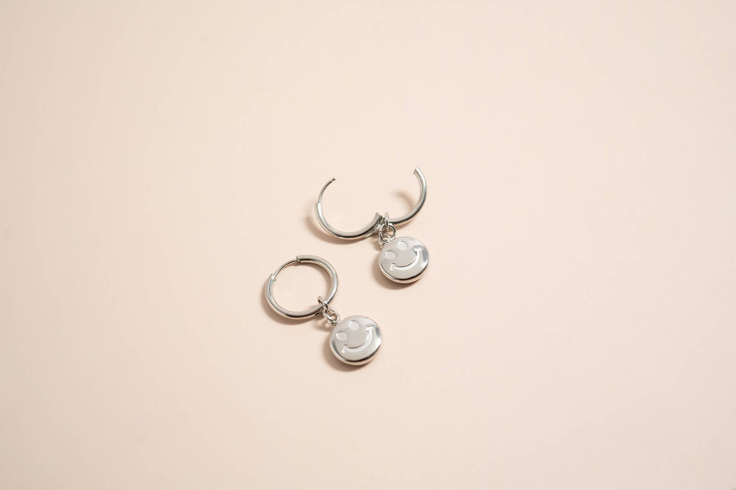 18K Gold Stainless Steel Smiley Face Huggie Charm Earrings