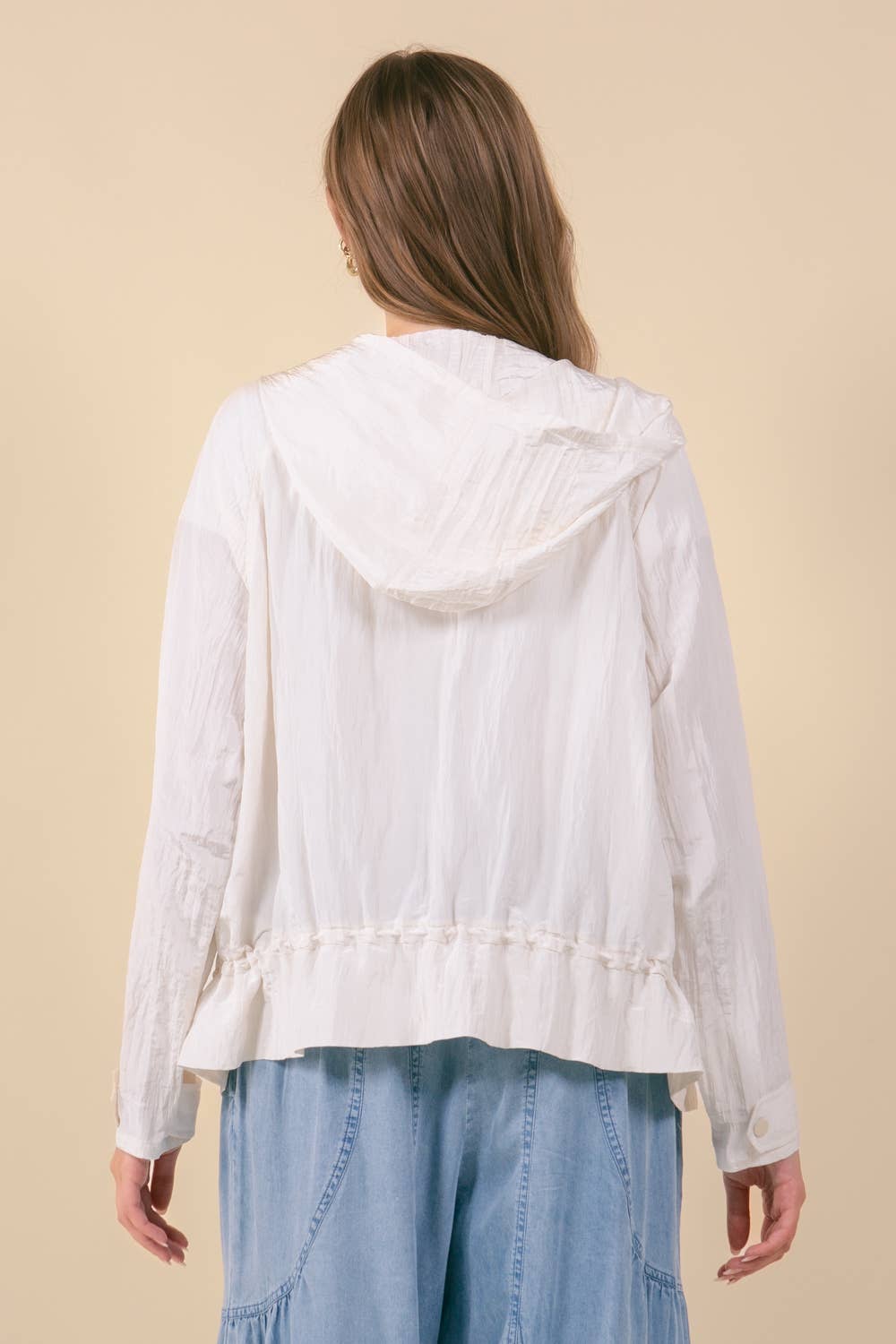 DRAWCORD WAIST CRINKLED HOODIE WINDBREAKER - 10497J-1