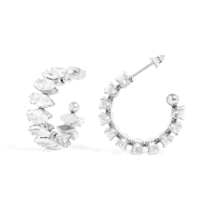 18K Gold PVD Stainless Steel Marquis CZ Stone Hoop Earrings