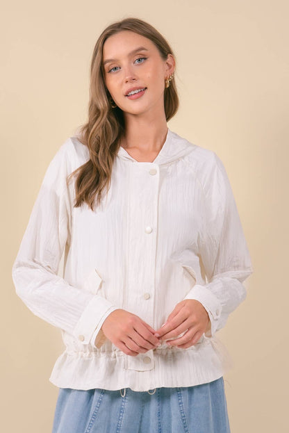 DRAWCORD WAIST CRINKLED HOODIE WINDBREAKER - 10497J-1