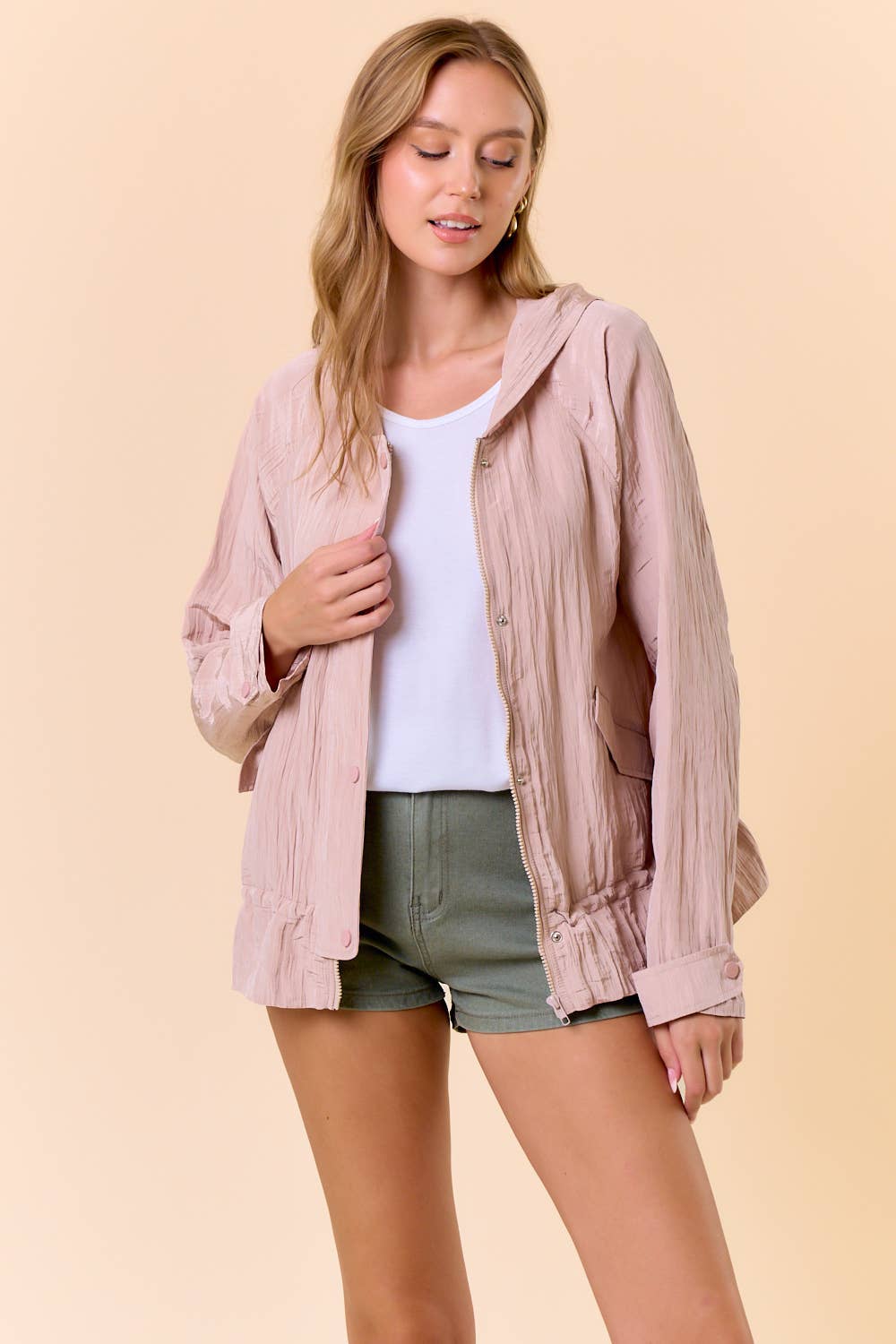 DRAWCORD WAIST CRINKLED HOODIE WINDBREAKER - 10497J-1