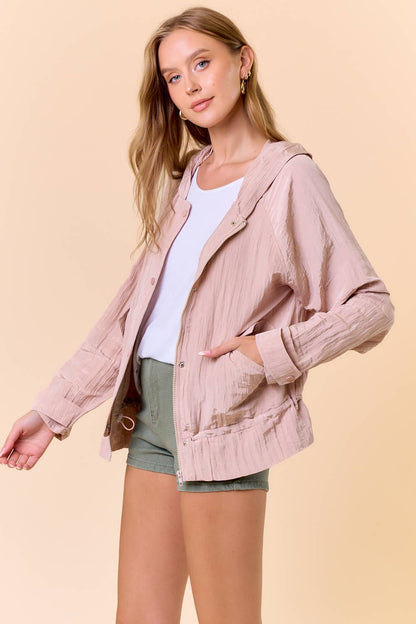 DRAWCORD WAIST CRINKLED HOODIE WINDBREAKER - 10497J-1