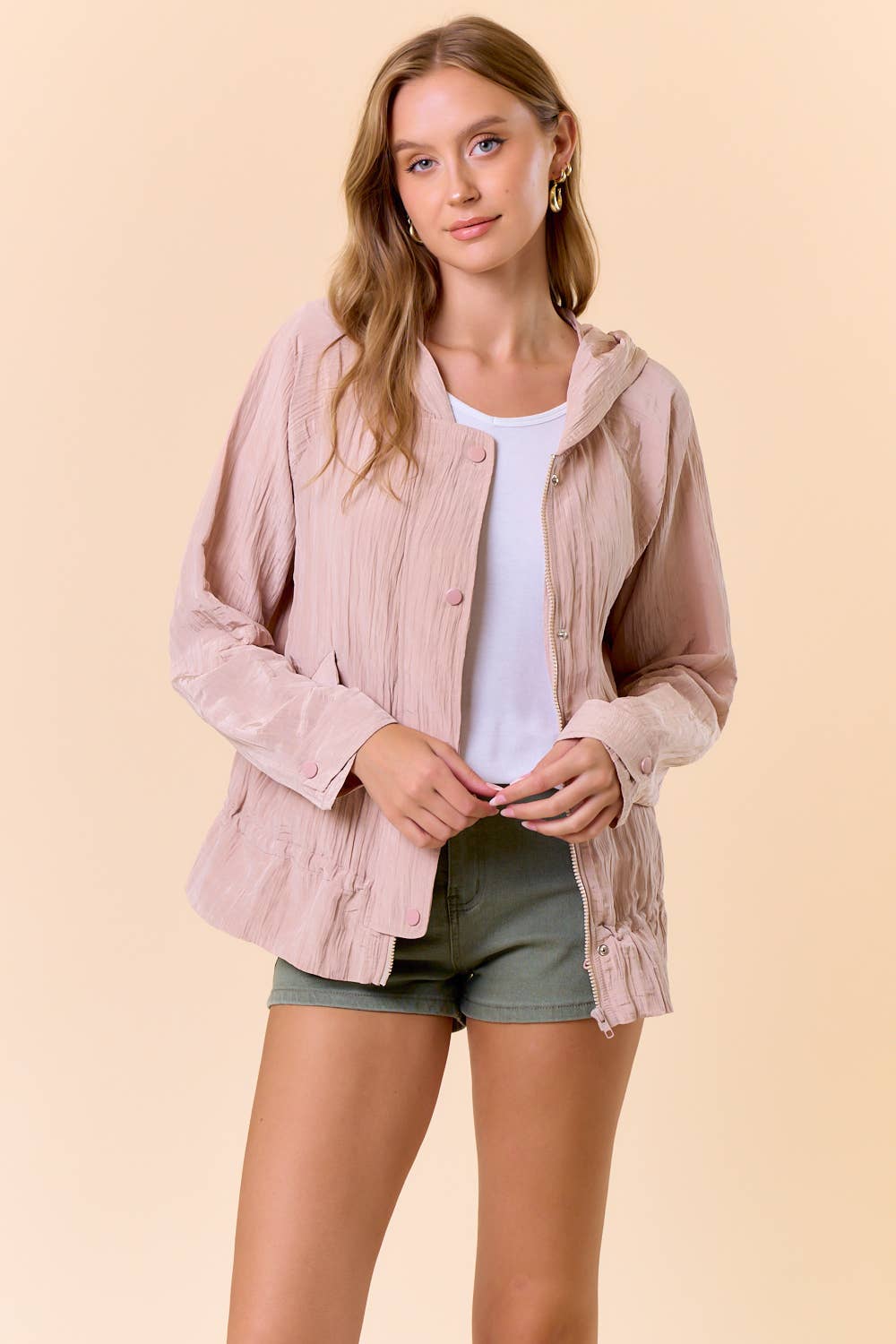 DRAWCORD WAIST CRINKLED HOODIE WINDBREAKER - 10497J-1