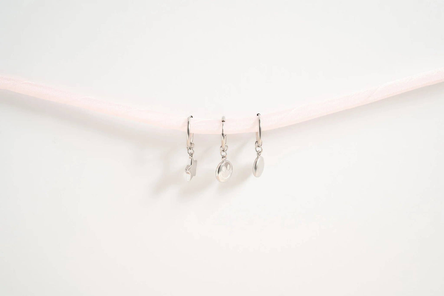 18K Gold Stainless Steel Smiley Face Huggie Charm Earrings