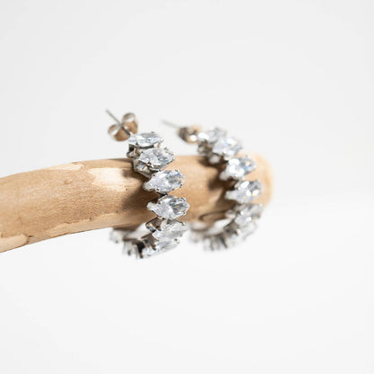 18K Gold PVD Stainless Steel Marquis CZ Stone Hoop Earrings