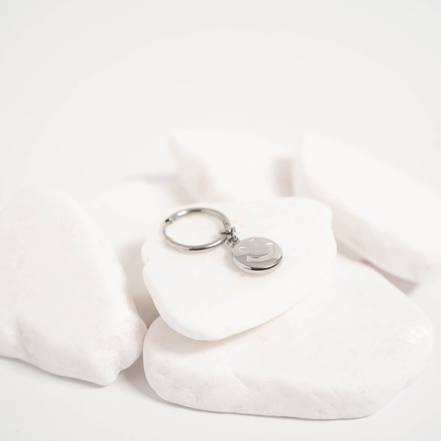 18K Gold Stainless Steel Smiley Face Huggie Charm Earrings