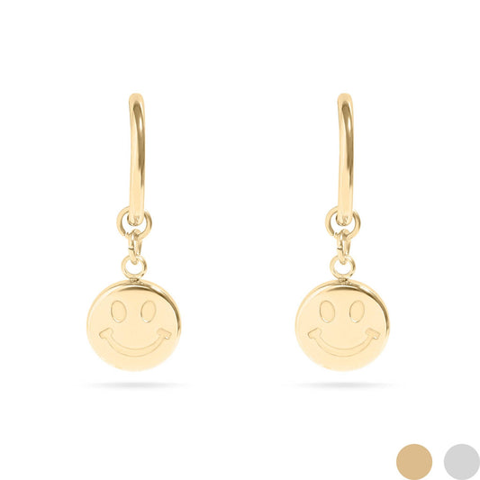 18K Gold Stainless Steel Smiley Face Huggie Charm Earrings