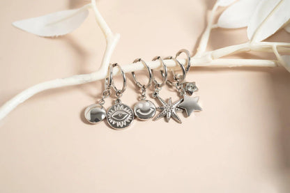 18K Gold Stainless Steel Smiley Face Huggie Charm Earrings