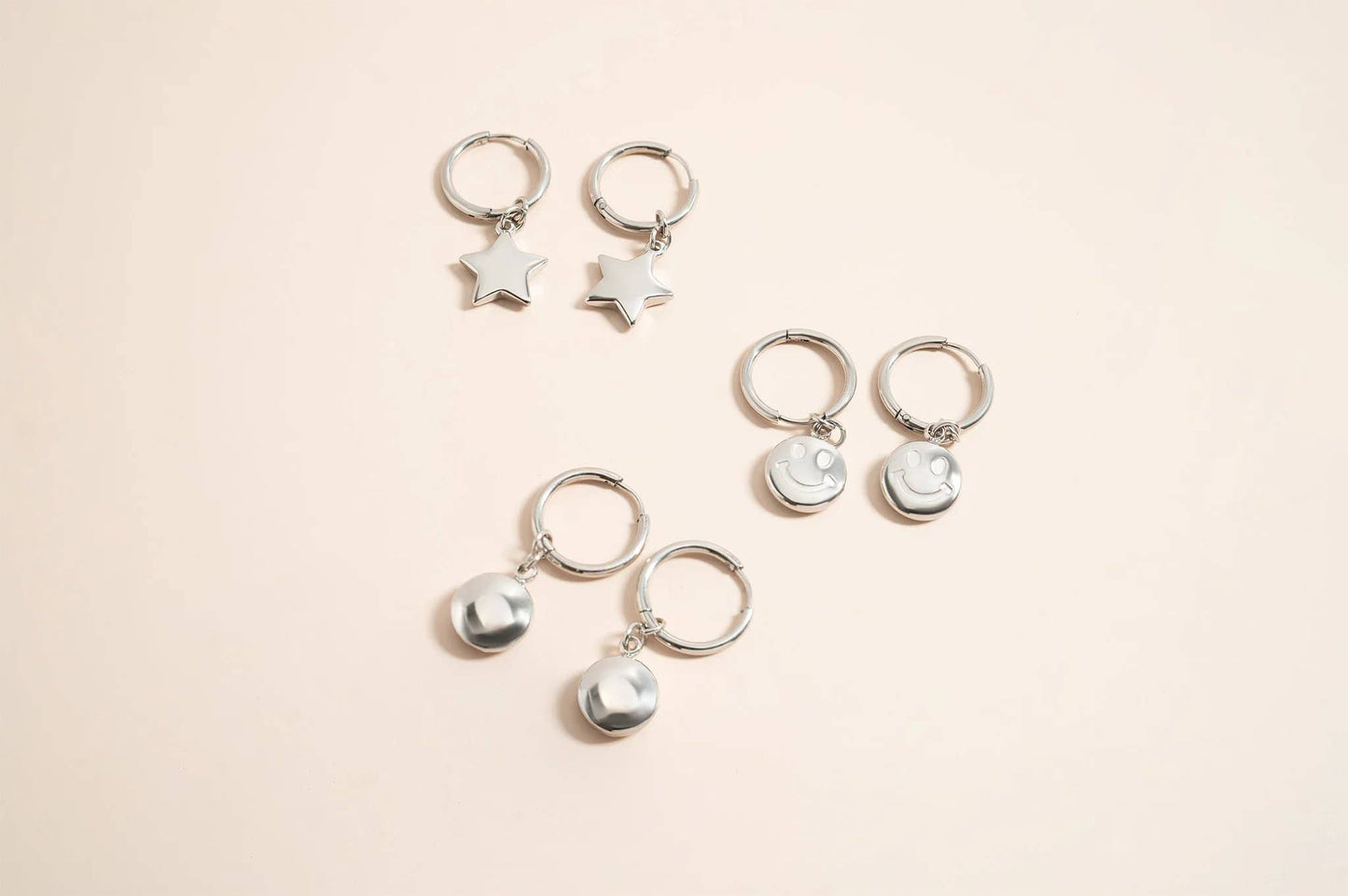 18K Gold Stainless Steel Smiley Face Huggie Charm Earrings