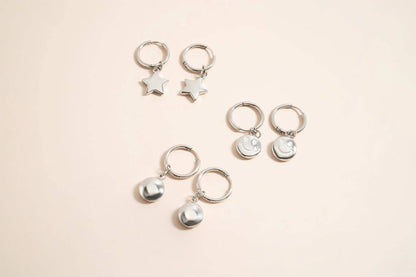 18K Gold Stainless Steel Smiley Face Huggie Charm Earrings