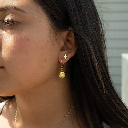 18K Gold Stainless Steel Smiley Face Huggie Charm Earrings